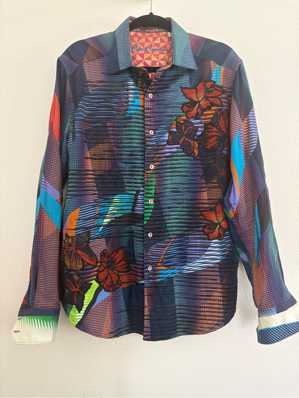 Robert Graham embroidered silk Multicolor Floral-Accent Button-Down Shirt